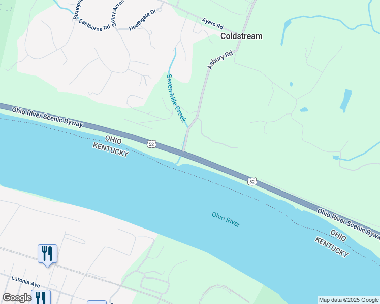 map of restaurants, bars, coffee shops, grocery stores, and more near 107 Asbury Road in Cincinnati