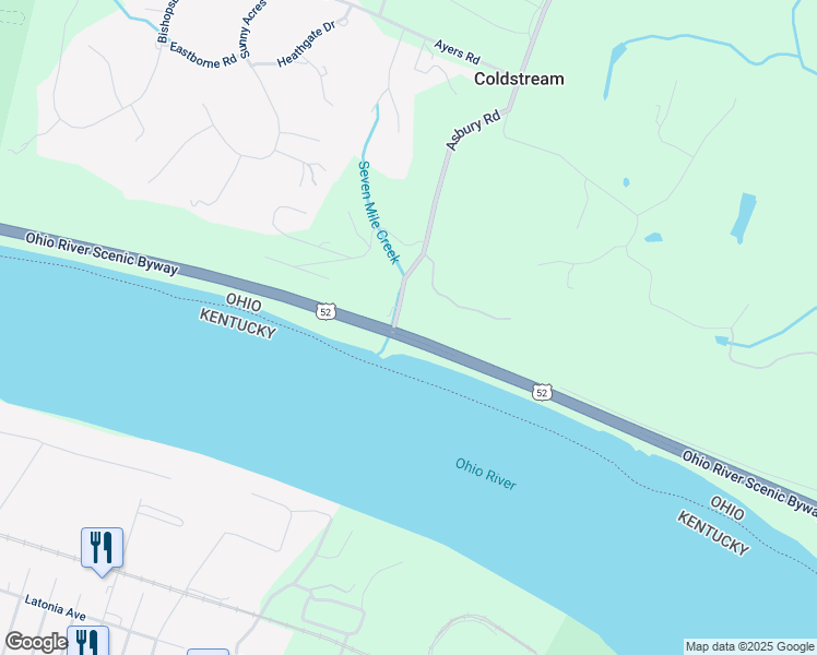 map of restaurants, bars, coffee shops, grocery stores, and more near 107 Asbury Road in Cincinnati