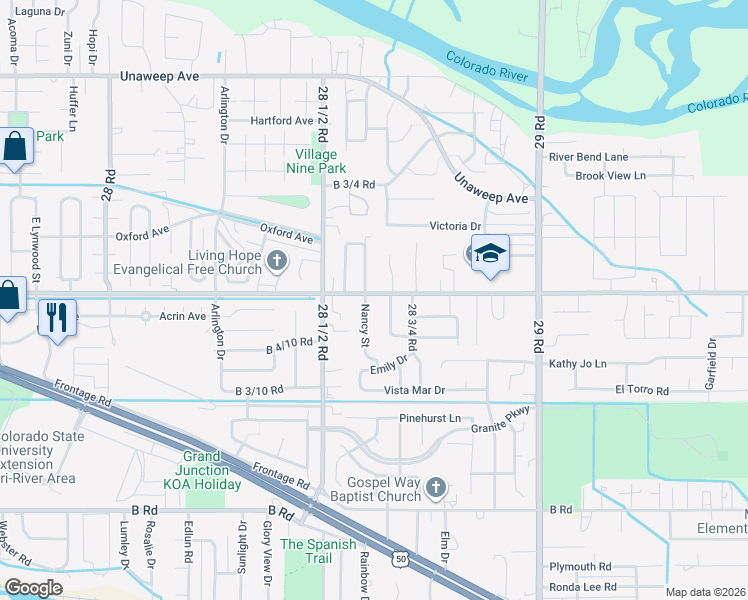 map of restaurants, bars, coffee shops, grocery stores, and more near 248 Thistle Dr in Grand Junction