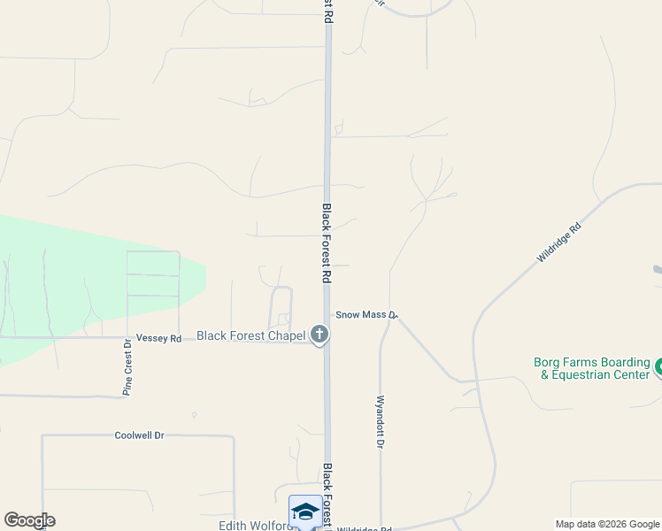 map of restaurants, bars, coffee shops, grocery stores, and more near 14395 Black Forest Road in Colorado Springs