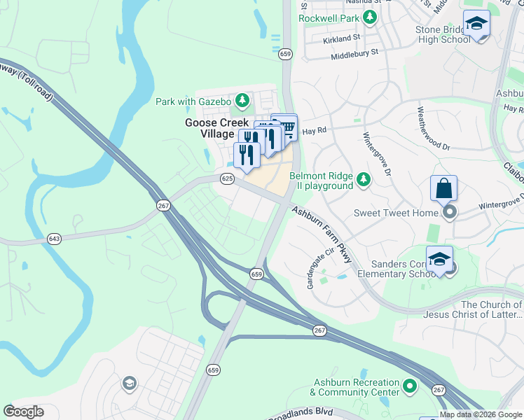 map of restaurants, bars, coffee shops, grocery stores, and more near 42785 Generation Drive in Ashburn
