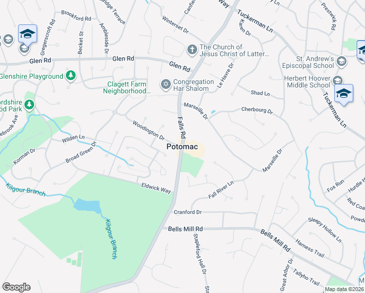 map of restaurants, bars, coffee shops, grocery stores, and more near in Potomac