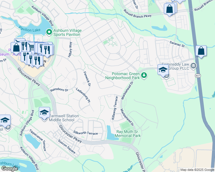 map of restaurants, bars, coffee shops, grocery stores, and more near 20831 Adams Mill Pl in Ashburn