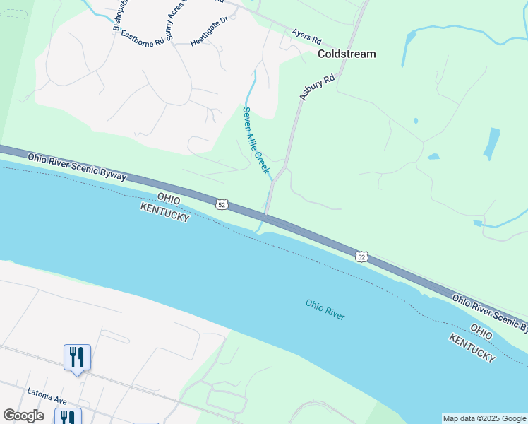 map of restaurants, bars, coffee shops, grocery stores, and more near 107 Asbury Road in Cincinnati
