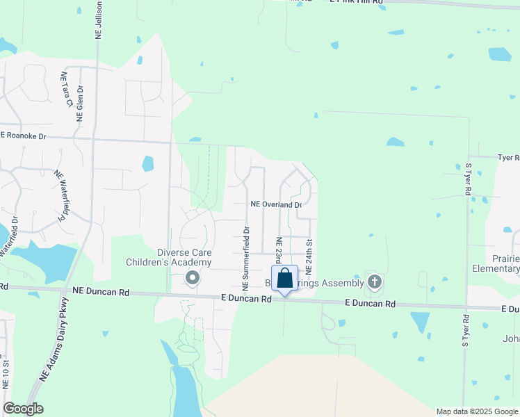 map of restaurants, bars, coffee shops, grocery stores, and more near 2241 Northeast Maybrook Drive in Blue Springs