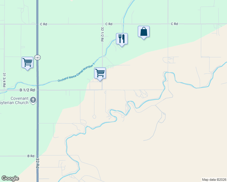 map of restaurants, bars, coffee shops, grocery stores, and more near 3261 B 1/2 Road in Grand Junction