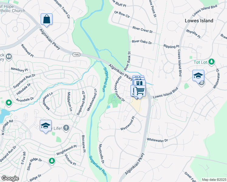 map of restaurants, bars, coffee shops, grocery stores, and more near 20732 Waterfall Branch Terrace in Sterling