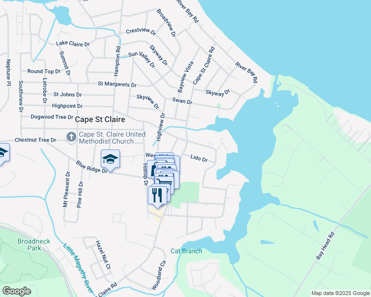 map of restaurants, bars, coffee shops, grocery stores, and more near 1310 Cape St Claire Rd in Annapolis