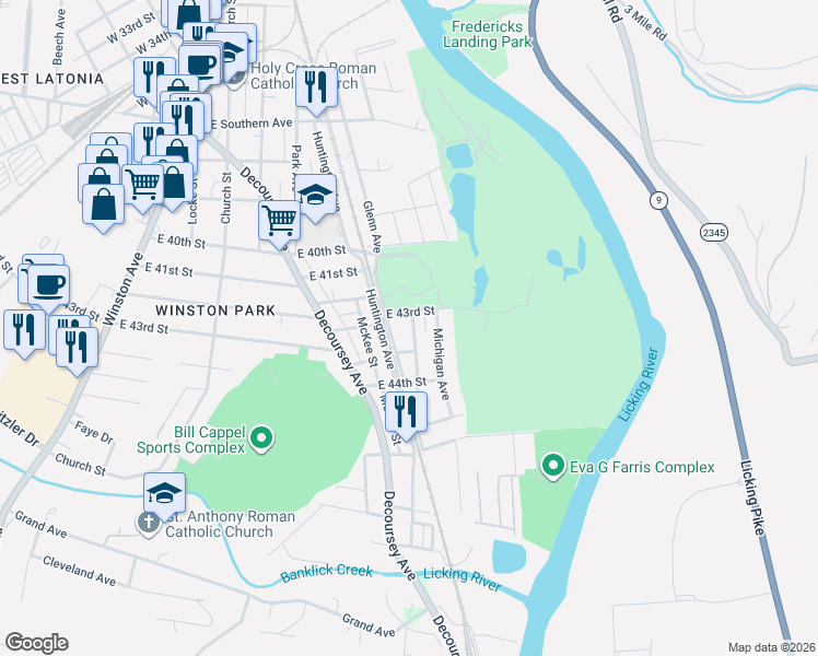 map of restaurants, bars, coffee shops, grocery stores, and more near 4330 Glenn Avenue in Covington