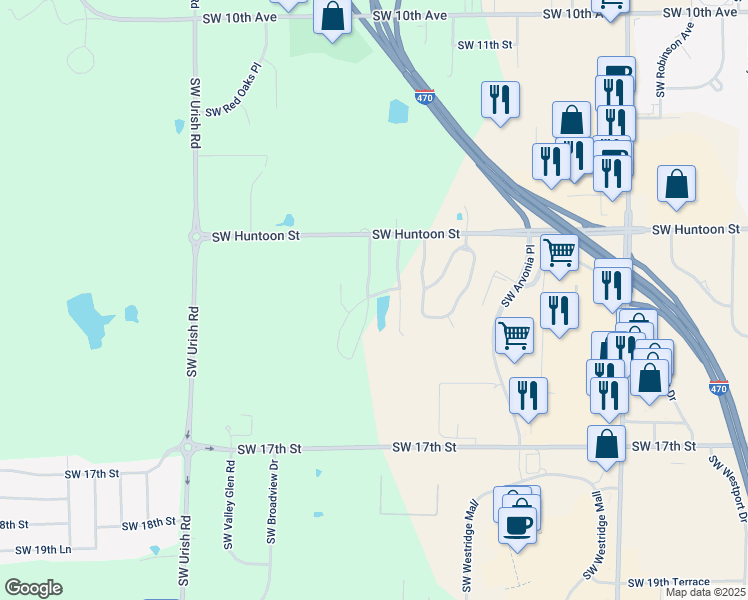 map of restaurants, bars, coffee shops, grocery stores, and more near 1329 Southwest Pin Oak Parkway in Topeka