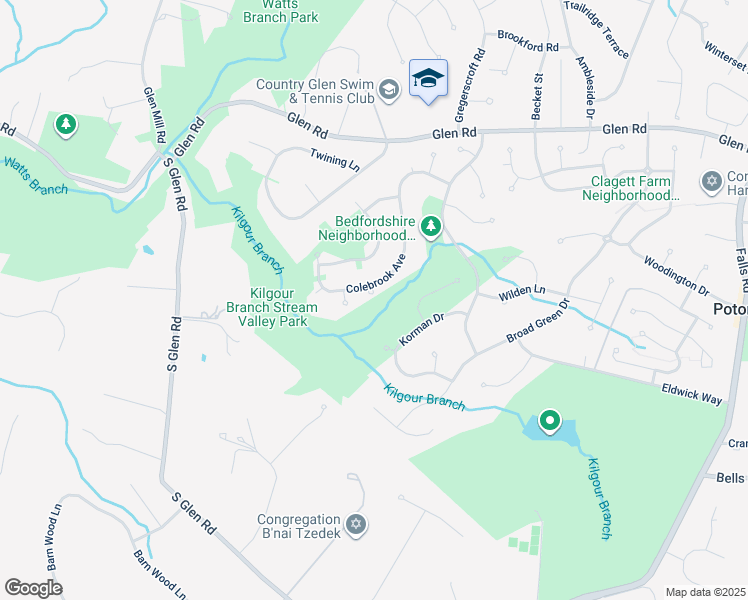 map of restaurants, bars, coffee shops, grocery stores, and more near 10132 Colebrook Avenue in Potomac