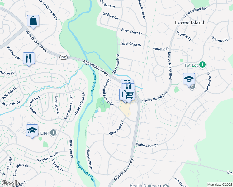 map of restaurants, bars, coffee shops, grocery stores, and more near 20746 Bridalveil Falls Terrace in Sterling