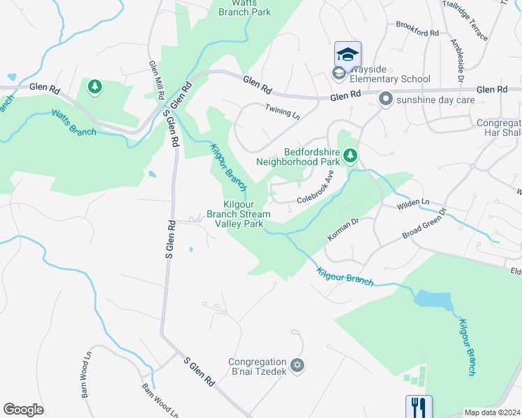map of restaurants, bars, coffee shops, grocery stores, and more near 13 Colebrook Court in Rockville