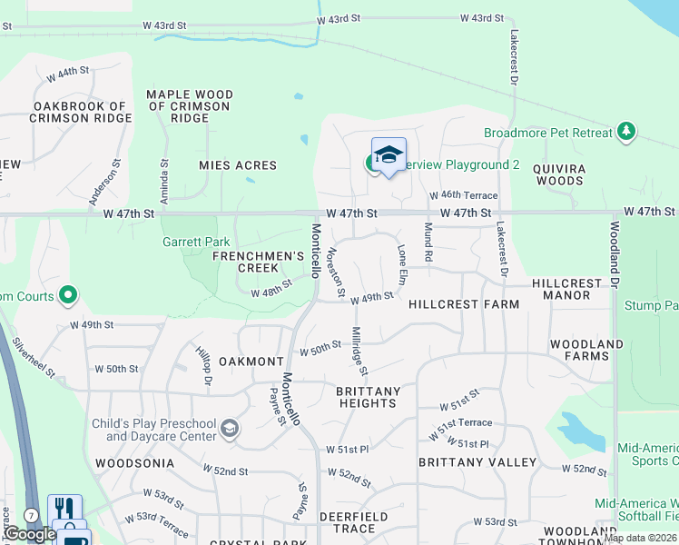 map of restaurants, bars, coffee shops, grocery stores, and more near 4809 Noreston Street in Shawnee