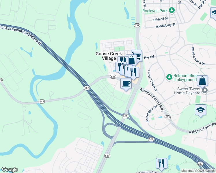 map of restaurants, bars, coffee shops, grocery stores, and more near in Ashburn