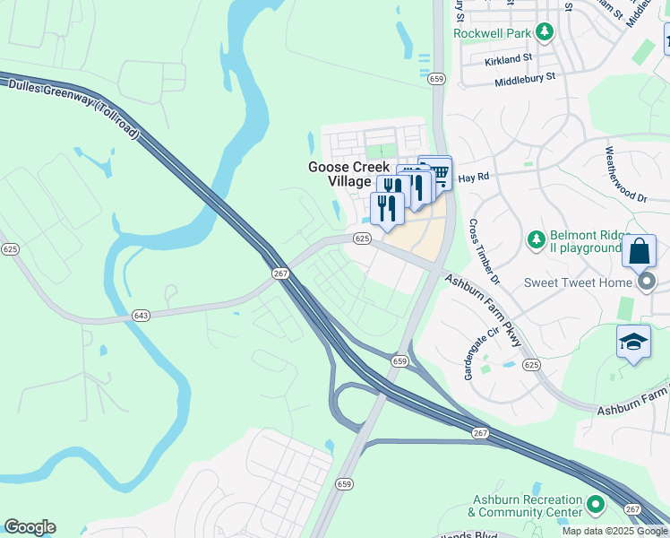 map of restaurants, bars, coffee shops, grocery stores, and more near 42664 Darala Drive in Ashburn