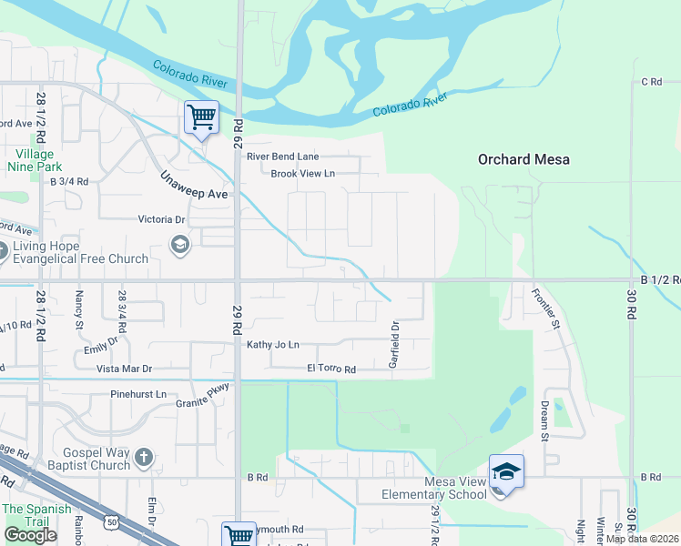 map of restaurants, bars, coffee shops, grocery stores, and more near 2932 B 1/2 Road in Grand Junction