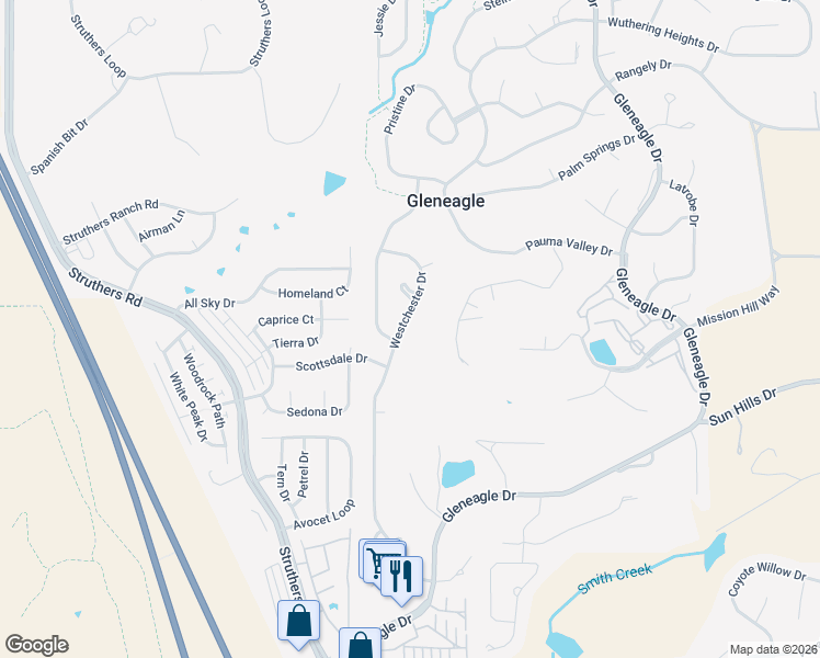 map of restaurants, bars, coffee shops, grocery stores, and more near 14485 Westchester Drive in Colorado Springs