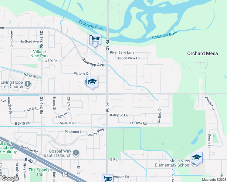 map of restaurants, bars, coffee shops, grocery stores, and more near 2904 B 1/2 Road in Grand Junction