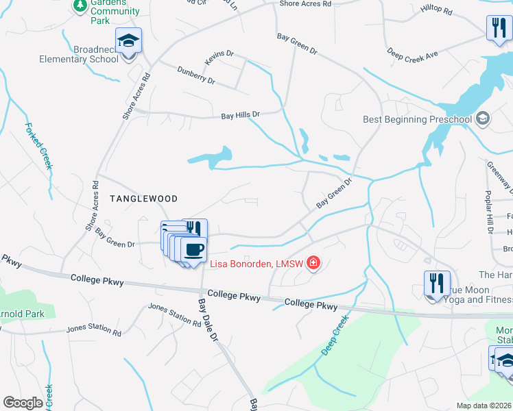 map of restaurants, bars, coffee shops, grocery stores, and more near 721 Rusack Court in Arnold