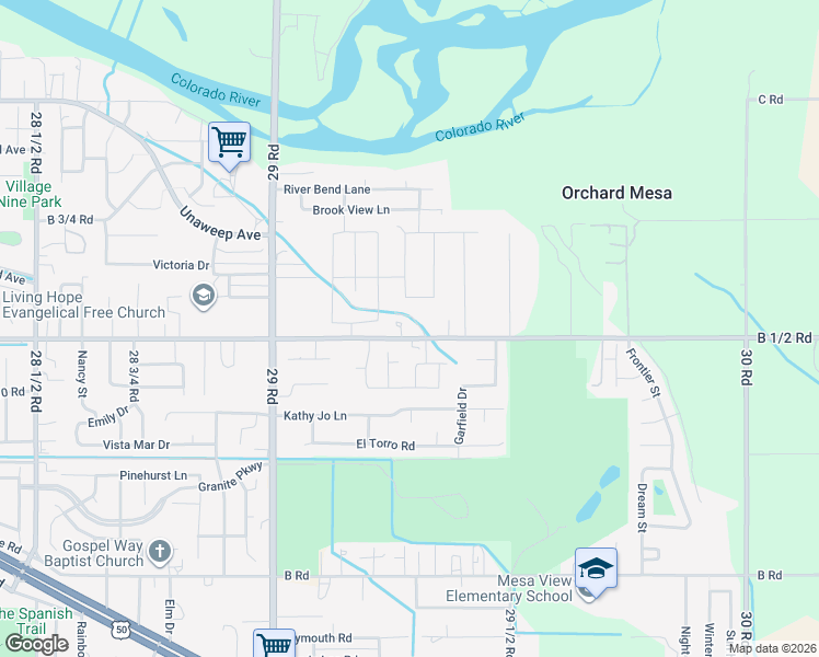 map of restaurants, bars, coffee shops, grocery stores, and more near 2932 B 1/2 Road in Grand Junction
