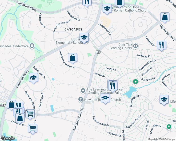 map of restaurants, bars, coffee shops, grocery stores, and more near 46620 Hampshire Station Drive in Sterling