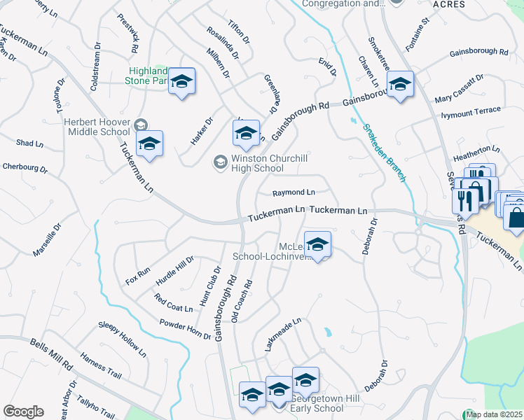 map of restaurants, bars, coffee shops, grocery stores, and more near 11501 Regency Drive in Rockville