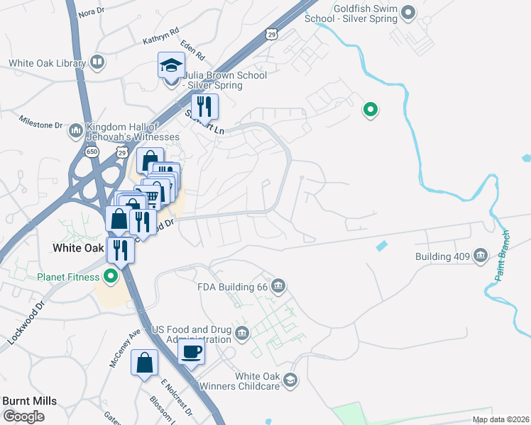 map of restaurants, bars, coffee shops, grocery stores, and more near in White Oak