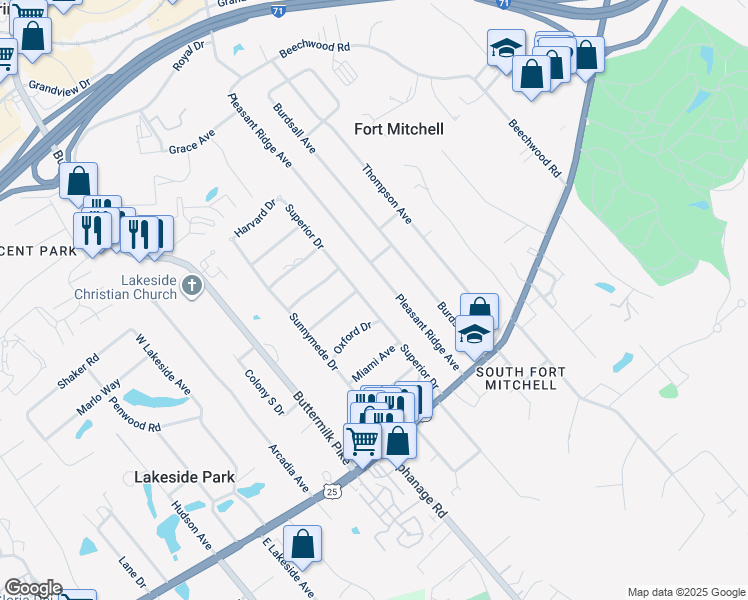 map of restaurants, bars, coffee shops, grocery stores, and more near 38 Superior Drive in Fort Mitchell