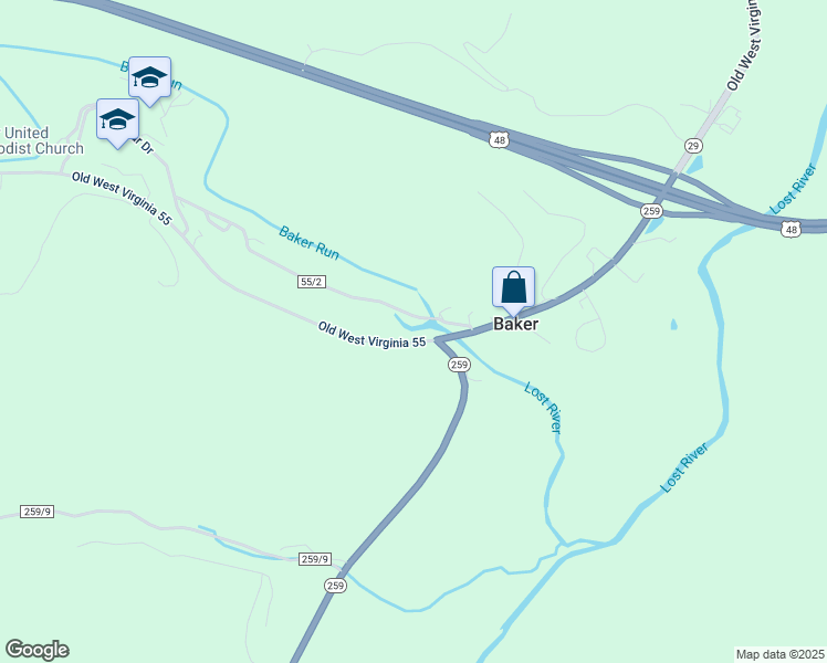 map of restaurants, bars, coffee shops, grocery stores, and more near 135 Old Baker Road in Baker