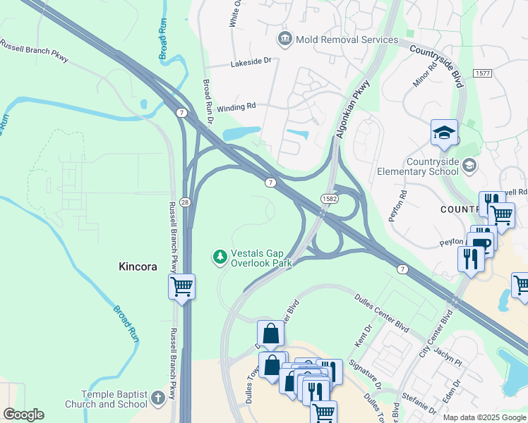 map of restaurants, bars, coffee shops, grocery stores, and more near 20701 Cooperative Way in Sterling