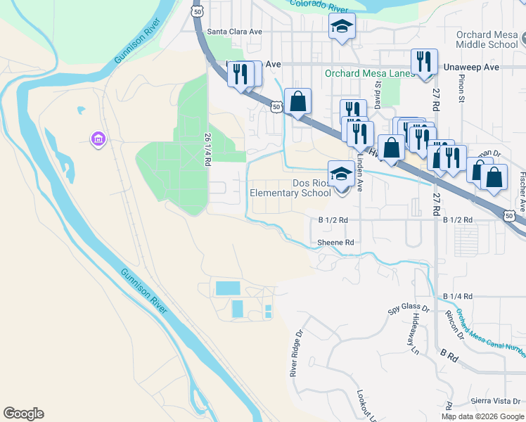 map of restaurants, bars, coffee shops, grocery stores, and more near 266 Gettysburg Street in Grand Junction