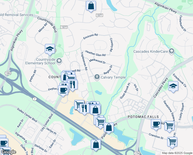 map of restaurants, bars, coffee shops, grocery stores, and more near 107 Regina Drive in Sterling