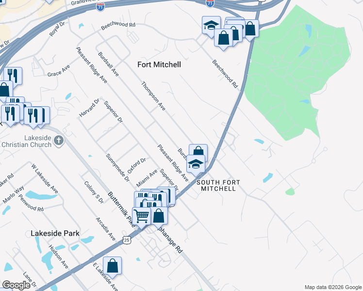 map of restaurants, bars, coffee shops, grocery stores, and more near 35 Thompson Avenue in Fort Mitchell