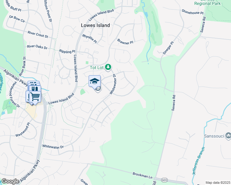 map of restaurants, bars, coffee shops, grocery stores, and more near 47734 Blockhouse Point Place in Sterling
