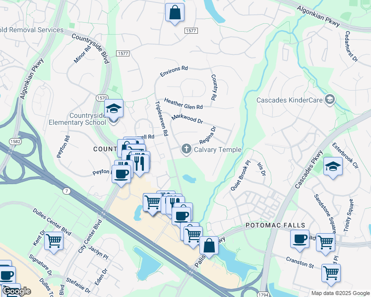 map of restaurants, bars, coffee shops, grocery stores, and more near 107 Regina Drive in Sterling