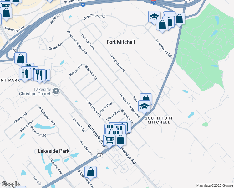 map of restaurants, bars, coffee shops, grocery stores, and more near 43 Pleasant Ridge Avenue in Fort Mitchell
