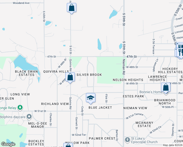 map of restaurants, bars, coffee shops, grocery stores, and more near in Shawnee