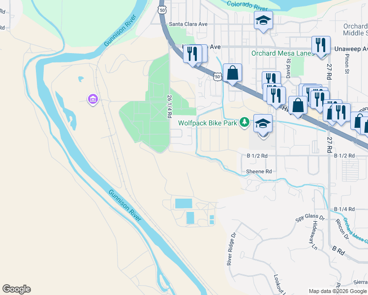map of restaurants, bars, coffee shops, grocery stores, and more near 258 Gettysburg Street in Grand Junction