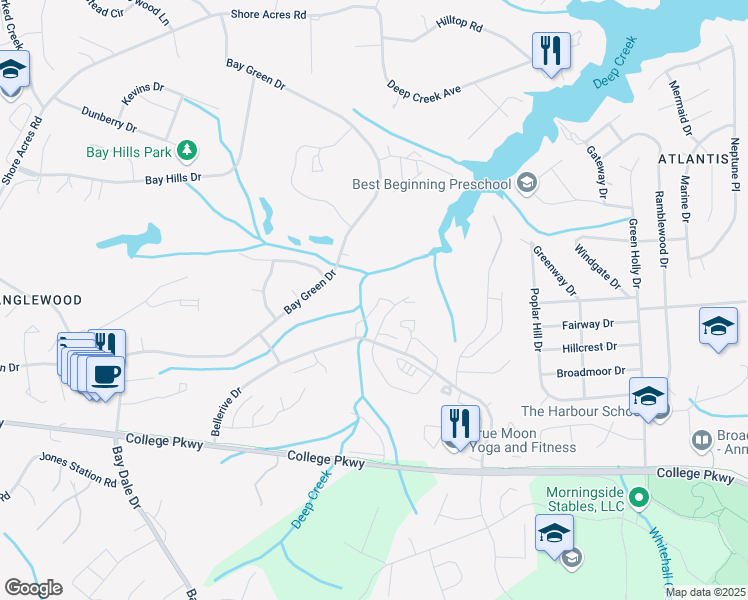 map of restaurants, bars, coffee shops, grocery stores, and more near 1228 Seminole Drive in Arnold