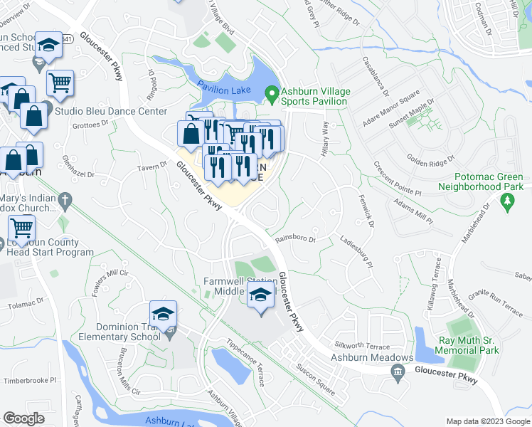 map of restaurants, bars, coffee shops, grocery stores, and more near 20859 Apollo Terrace in Ashburn