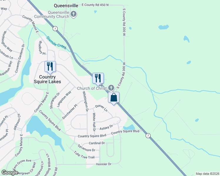 map of restaurants, bars, coffee shops, grocery stores, and more near 3860 State Highway 7 in North Vernon