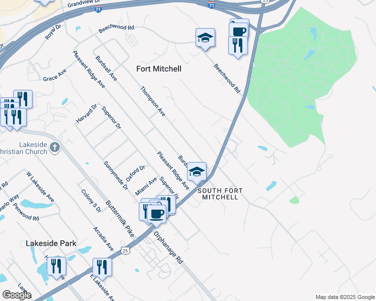 map of restaurants, bars, coffee shops, grocery stores, and more near 35 Thompson Avenue in Fort Mitchell