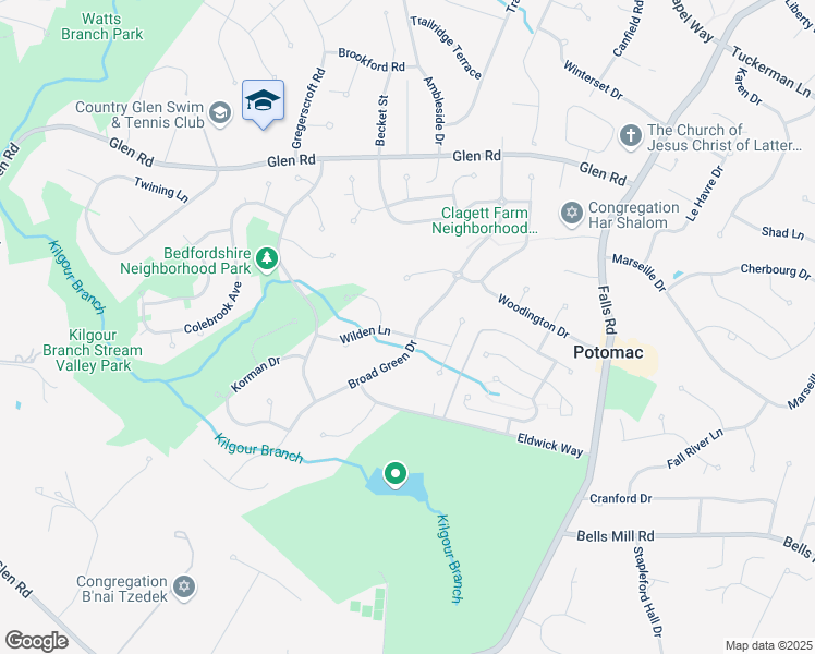 map of restaurants, bars, coffee shops, grocery stores, and more near 11300 Broad Green Dr in Potomac