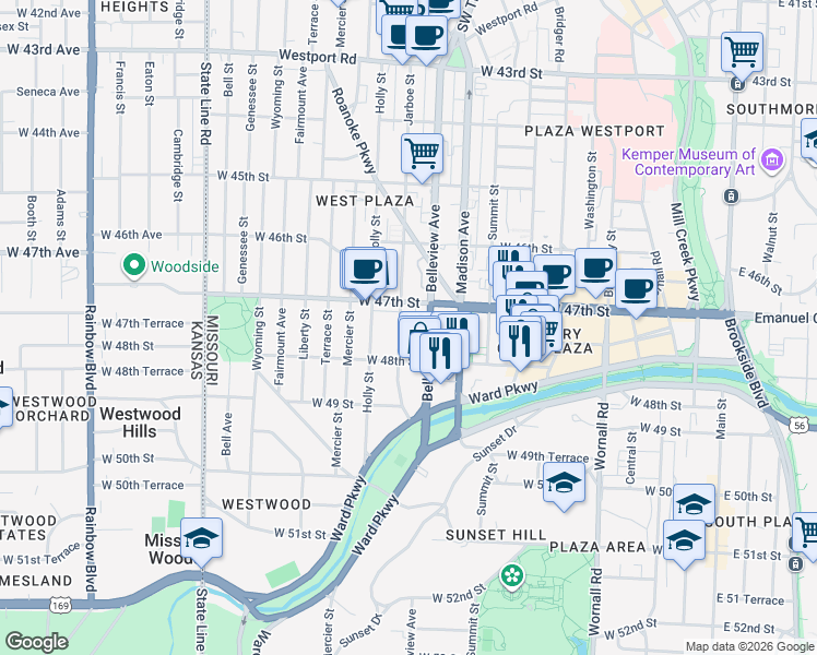 map of restaurants, bars, coffee shops, grocery stores, and more near in Kansas City