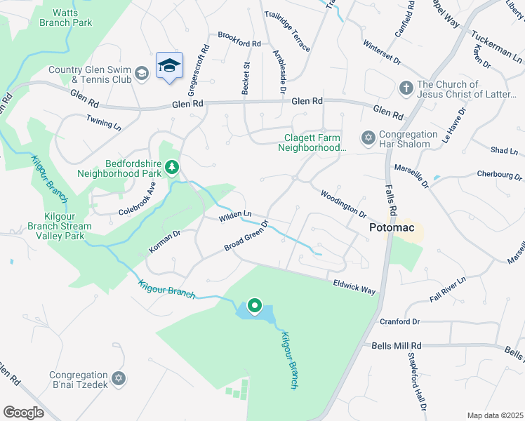 map of restaurants, bars, coffee shops, grocery stores, and more near 11300 Broad Green Drive in Potomac