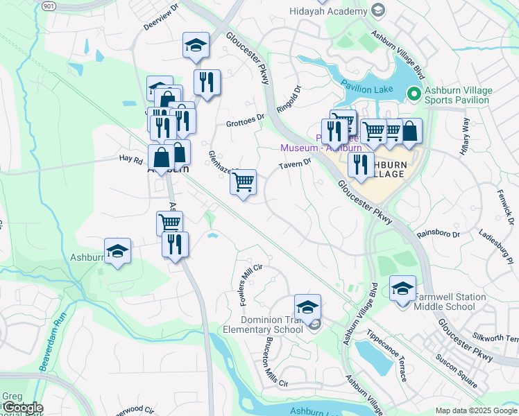 map of restaurants, bars, coffee shops, grocery stores, and more near 43895 Stronghold Court in Ashburn
