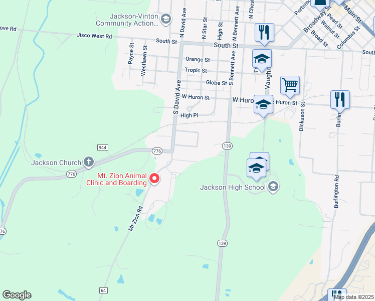 map of restaurants, bars, coffee shops, grocery stores, and more near 83 Grandview Avenue in Jackson