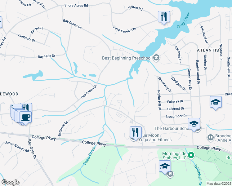 map of restaurants, bars, coffee shops, grocery stores, and more near 1202 Seminole Drive in Arnold