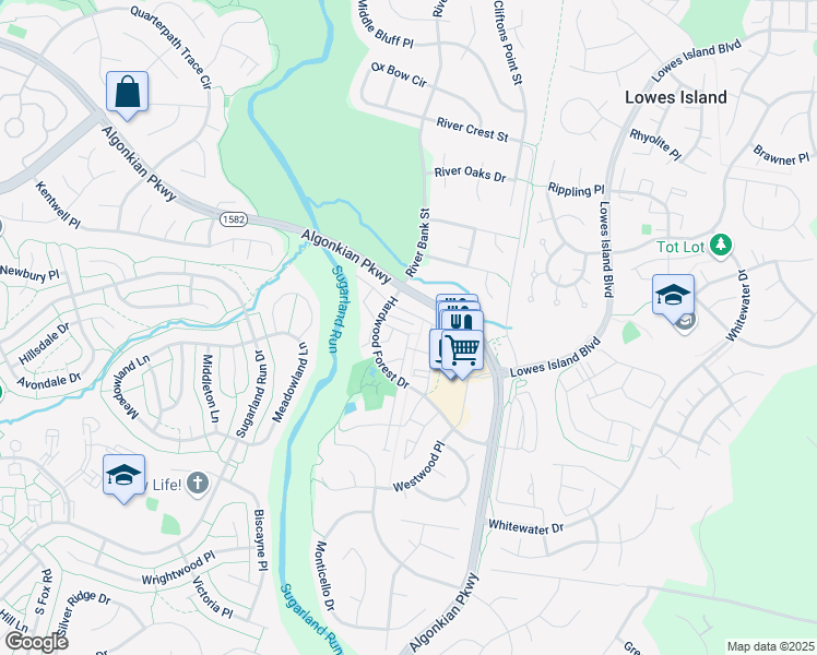 map of restaurants, bars, coffee shops, grocery stores, and more near 20740 Hollow Falls Terrace in Sterling